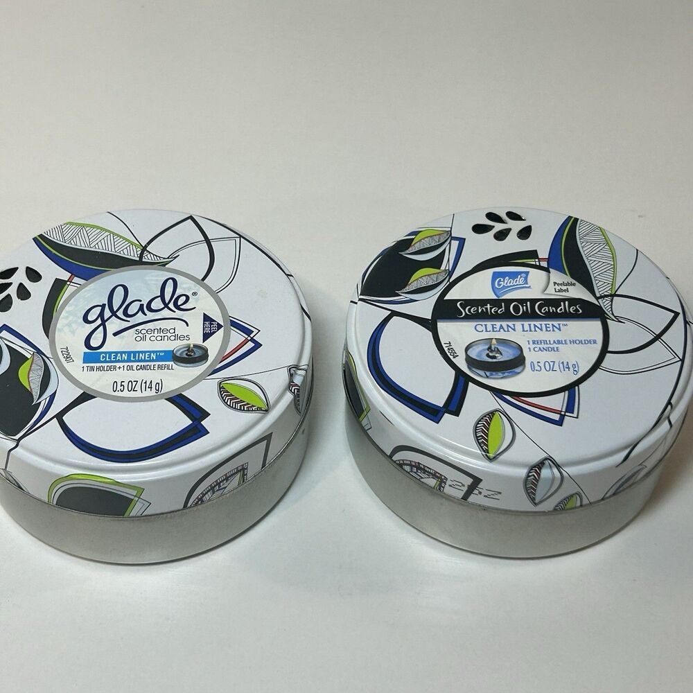 NEW! Lot of 2 Glade Scented Oil‎ Candles Clean Linen Refillable Tins